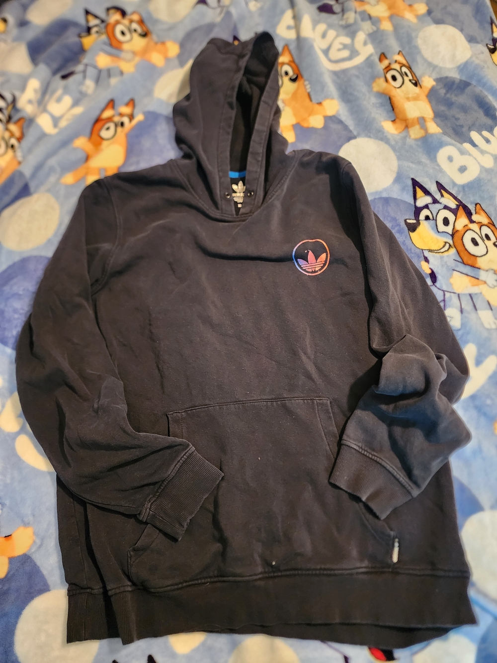 Y2k Adidas Black Hooded Sweatshirt with Small Trefoil Ombre
